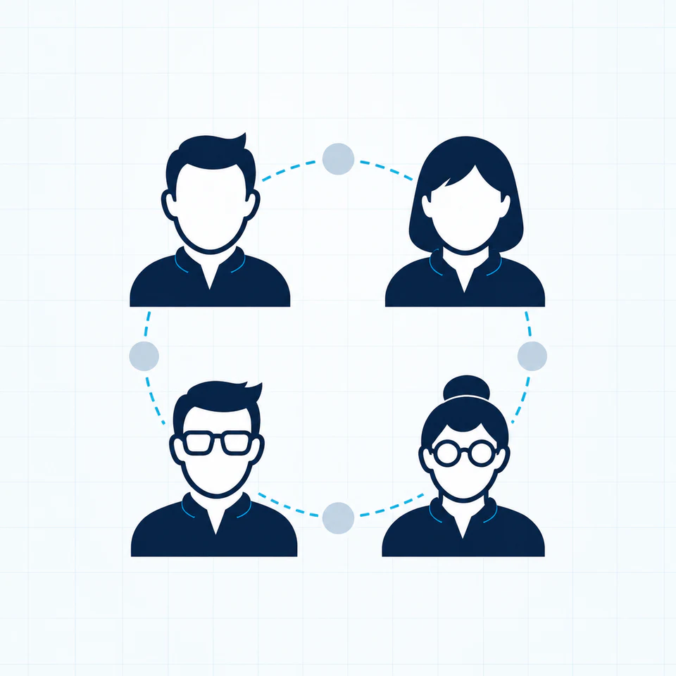Schematische Darstellung eines vernetzten RelTest-Projektteams mit unterschiedlichen Kompetenzfeldern