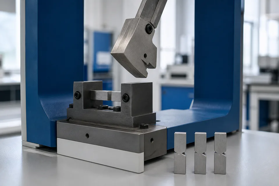 Charpy-Pendelprüfstand mit gekerbten Metallproben