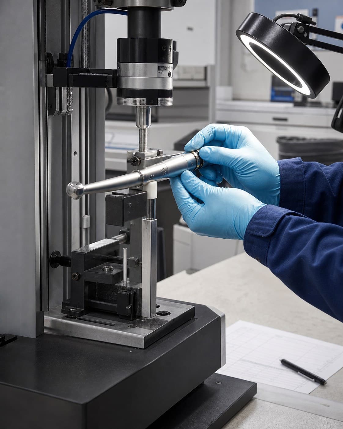 Prüfung eines elektromechanischen Medizinprodukts nach Aufbereitungszyklen mit Kraftmessung und Sichtbefund